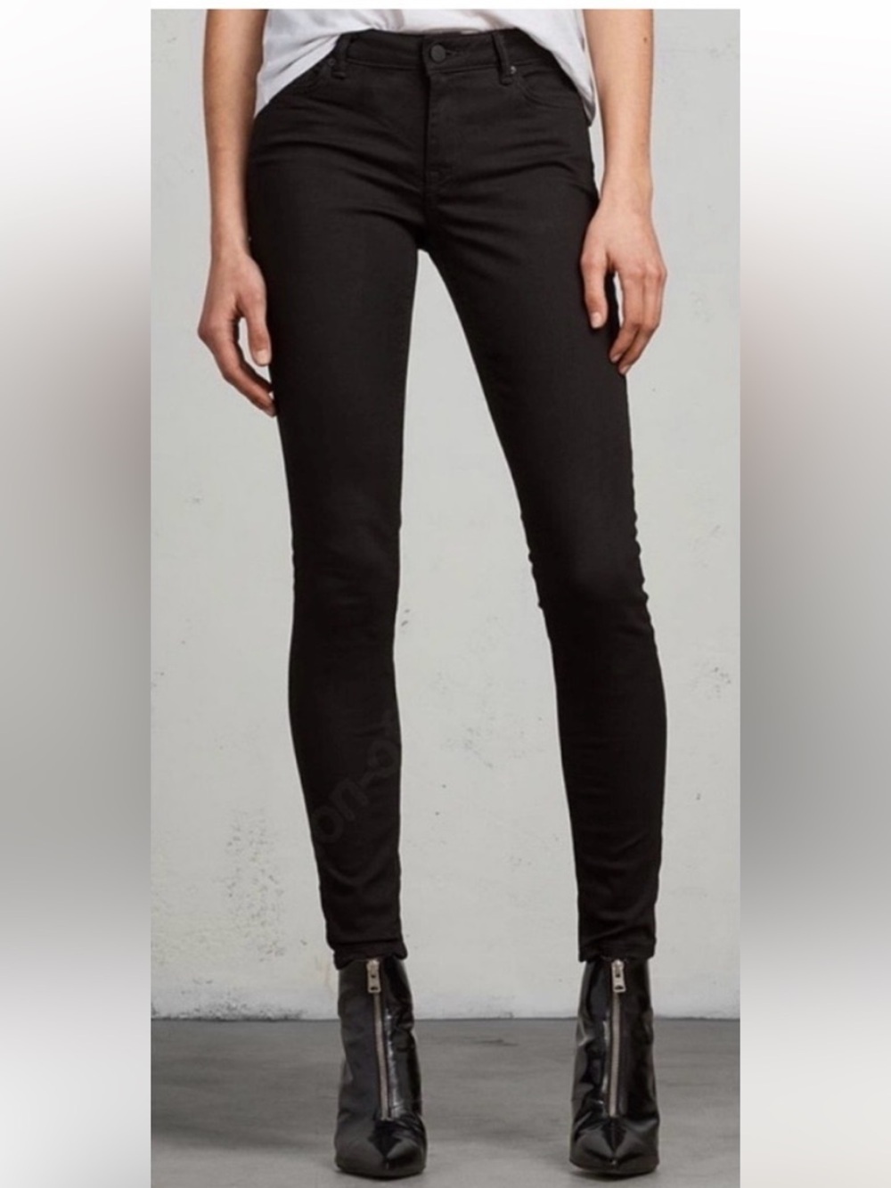 ALL SAINTS Women’s Mast Low Rise Skinny Fit Jeans Black Croc Size 32